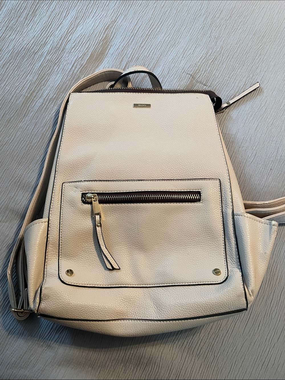 Cream Vegan Leather Backpack Purse - Casual Everyday Bag